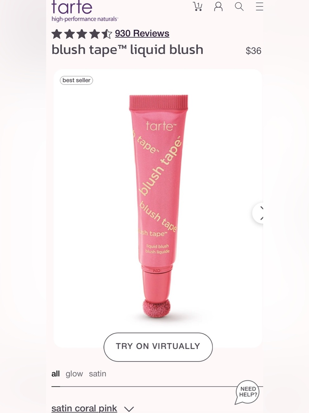 TARTE Blush Tape Satin Coral Pink FULL SIZE